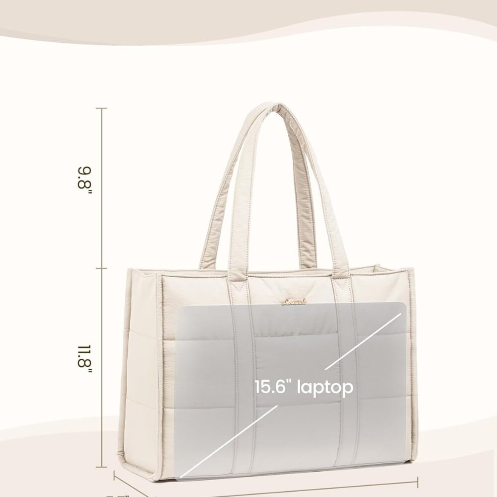 Laptop Bag for Women, Puffer Tote Bag for Work 15.6 Inch Large Computer Briefcas - Picture 3 of 9